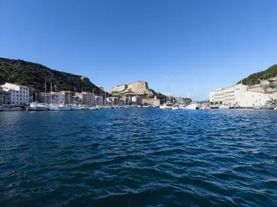 a view of a harbor with boats in the water at Apartment Foce Dell Edera-3 by Interhome in Bonifacio