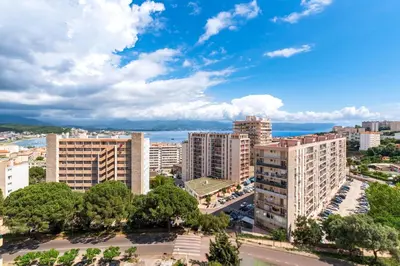 an aerial view of a city with buildings at Le Renoso - Climatisé vue mer et montagne in Ajaccio
