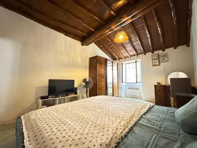 a bedroom with a large bed and a television at L'Alcôve - Wifi, TV, Central in Bonifacio