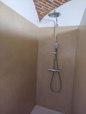 a shower in a bathroom with a ceiling at U Casone in Aléria