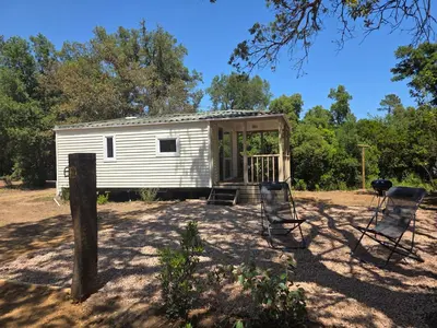 a tiny house with two chairs in front of it at La Vigne in Lecci