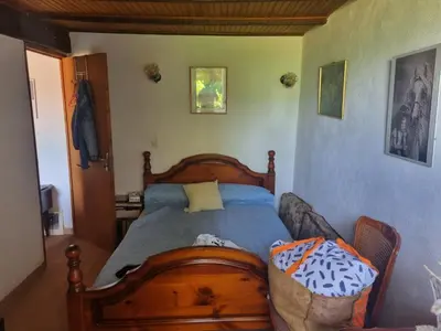 a bedroom with a wooden bed in a room at maison de village in Carbuccia