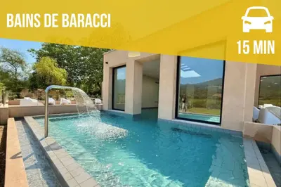 a pool in a house with a water fountain at Sguard'Alba by vBOAS in Propriano