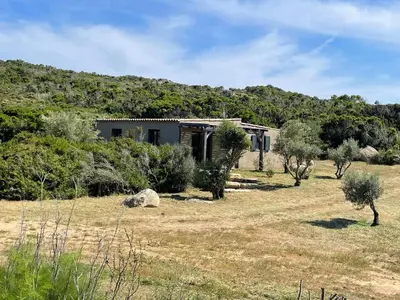 a house in the middle of a field with trees at Loue Villa Bonifacio vue mer in Bonifacio