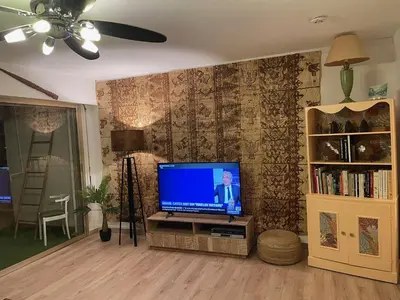 a living room with a flat screen tv on a wall at Le Cosy Corse in Vico