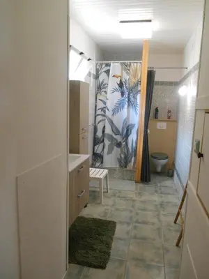 a bathroom with a shower and a sink and a toilet at B&B la rivière in Penta-di-Casinca
