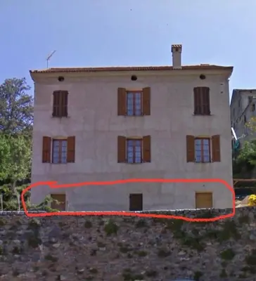 a building with a red line in front of it at Location de charme au coeur de la Corse - Piscine privative - calme - nature in San-Lorenzo