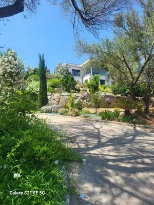 a house on a hill with a driveway at Bas de villa aux portes d'Ajaccio in Alata