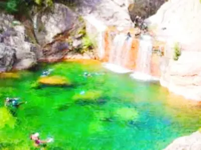 a painting of a river with green water at Très joli gîte T3, 55m2 climatisé région Propriano 5 personnes in Compoli