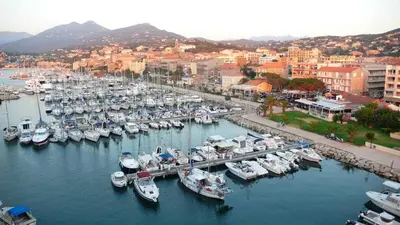 an aerial view of a harbor with boats in the water at PROPRIANO Charmant 2 pièces 46m2 avec Terrasse et balcon in Propriano