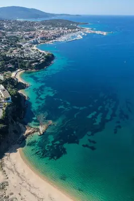an aerial view of a lighthouse in the ocean at PROPRIANO Charmant 2 pièces 46m2 avec Terrasse et balcon in Propriano