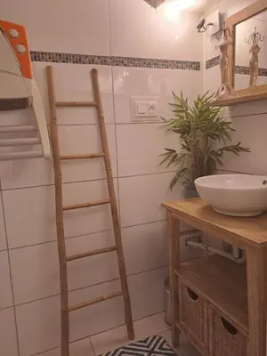 a bathroom with a ladder next to a sink at Le Maquis in Alata