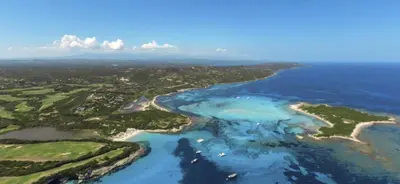 an aerial view of a group of islands in the water at T2 - sea and Corsican maquis in Bonifacio
