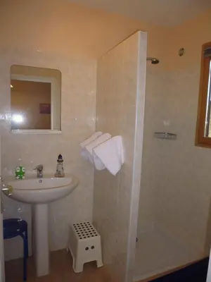 a bathroom with a sink and a shower at Bed and Breakfast in LʼArena
