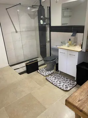 a bathroom with a shower and a toilet at Chambre d'Hôtes Chez Tania et Benoit in Borgo