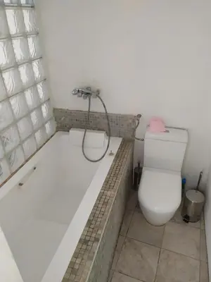 a bathroom with a bath tub and a toilet at Studio a petit prix in Castellare-di-Mercurio