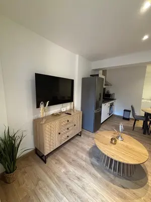 a living room with a couch and a table at Appartement Ajaccio studio in Ajaccio
