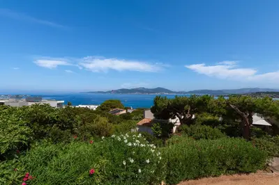 a view of the ocean from a hill with flowers at Canelli - Magnifique Vue Mer in Pietrosella