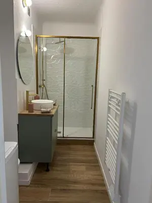 a bathroom with a shower and a sink at Le Romane- appartement T2 proche centre-ville et parking gratuit in Ajaccio