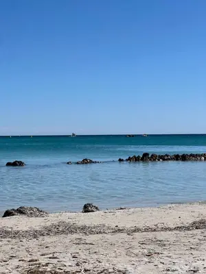 a beach with some rocks in the water at CORSE RESIDENCE COSTA D'ORO Folelli F2 in Penta-di-Casinca