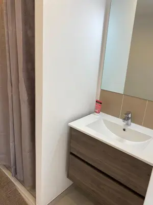 a bathroom with a sink and a mirror at Pietrosella Bord de Mer in Pietrosella
