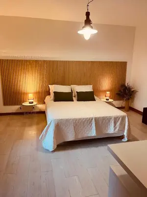 a bedroom with a large white bed with two pillows at La parenthèse in Lucciana