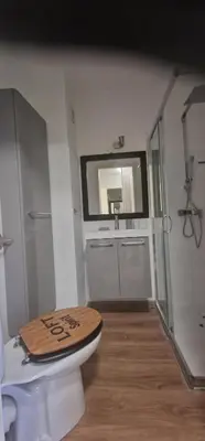 a shower with a glass door in a bathroom at STUDIO bord de mer in San-Nicolao