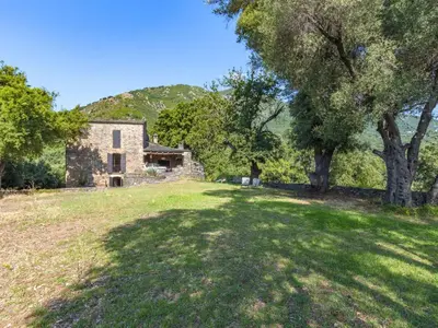 an old stone house in a field with trees at Holiday Home Formicaccia by Interhome in Cervione