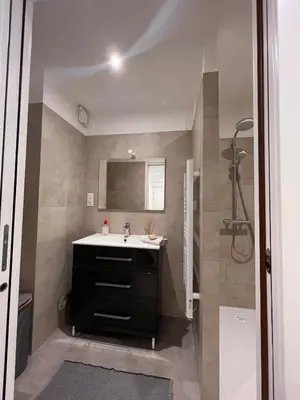 a bathroom with a sink and a shower at Appartement Résidence in Ajaccio