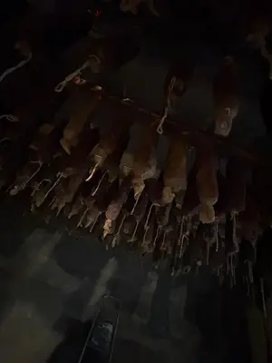 a chandelier hanging from a ceiling in a room at Ferme auberge U sapè fà in Saliceto