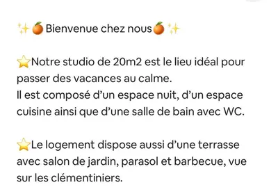 a screenshot of a cell phone with the same text message at Studio vue sur les clémentiniers in Santa-Lucia-di-Moriani