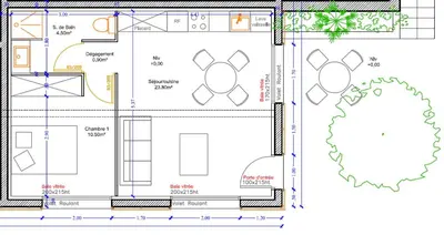 a floor plan of a house with architectural drawings at Rez de villa vue mer panoramique in Albitreccia