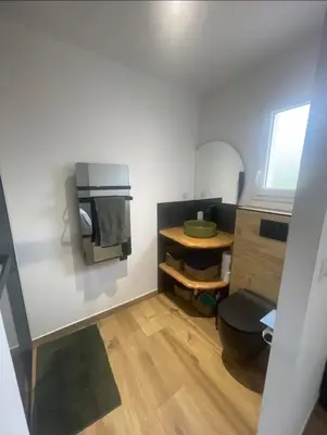 a small bathroom with a toilet and a sink at Villa 4 chambres à Castirla in Castirla