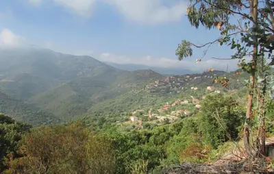 a view of a valley with a town on a mountain at Amazing Apartment In Partinello in Partinello