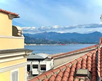 a view of the water from the roof of a building at Studio vue mer - Centre Ajaccio - 150 m cœur de ville in Ajaccio