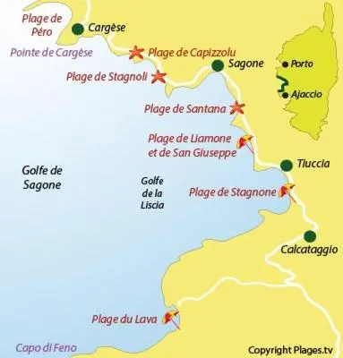 a map of the route of a tour at APPARTEMENT Vue MER TIUCCIA in Casaglione