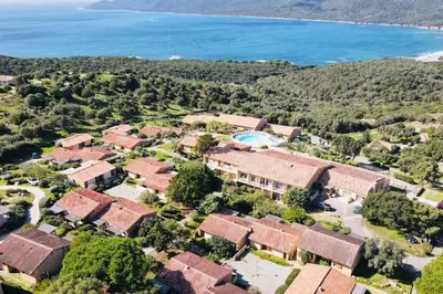 an aerial view of a house with a pool at Appartement 225 in Serra-di-Ferro
