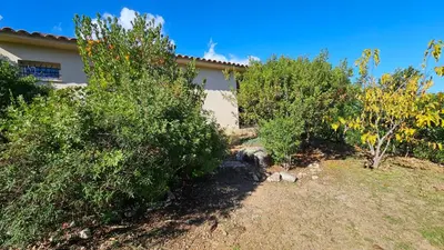 a house with trees in front of a yard at CATALINA 3-ALBITRU- Piscine en résidence- vue mer- plage à pieds in Conca