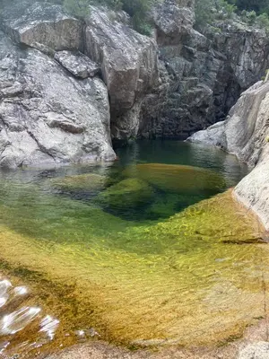 a pool of green water in a rocky river at Pavillon au bord de la mer in Poggio-Mezzana