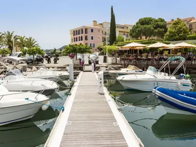 a bunch of boats docked in a marina at Sea-view holiday home in Solenzara in Kamiesch