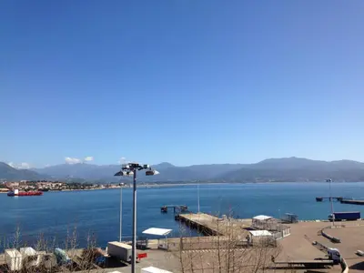 a view of a body of water with a dock at Hotel le Dauphin in Ajaccio