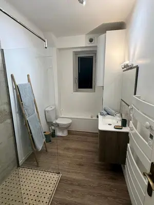 a bathroom with a toilet and a sink and a shower at Grand T2 Ajaccio - Proche port et transports in Ajaccio
