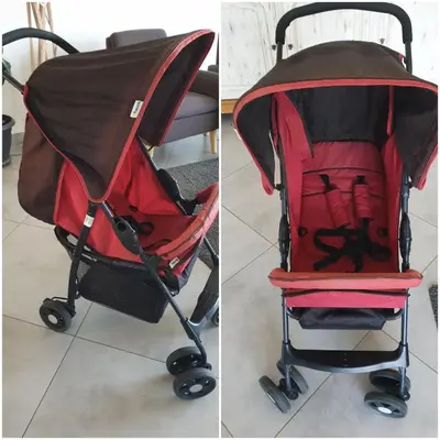 a red stroller with a red bag on top of it at Horizon bleu in Ventiseri