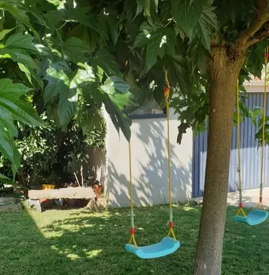 three swings hanging from a tree in a yard at Horizon bleu in Ventiseri