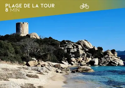 a banner with a picture of a beach with a lighthouse at L'Orizonte - T3 vue mer piscine et plage in Pianottoli-Caldarello