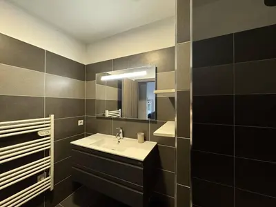 a bathroom with a sink and a mirror at 2 pièces au cœur de la ville de Propriano in Propriano