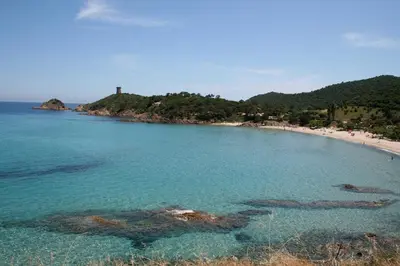 a view of a beach and the ocean at Villa with pool, sea view, Ste Lucie de Porto-Vecchio in Conca
