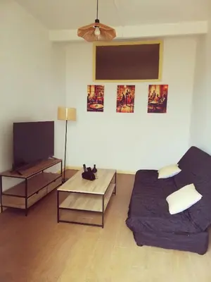 a living room with a bed and a tv at T2 hyper centre ville in Ajaccio