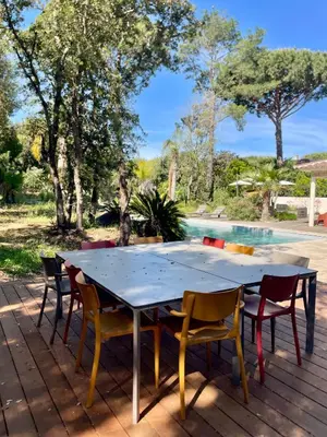 a large driveway with a tree and a fence at Villa Mare e Monte - Cala Rossa in Porto-Vecchio