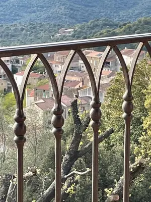 a view of a tree from a balcony at Villa avec vue et piscine privée in Moltifao